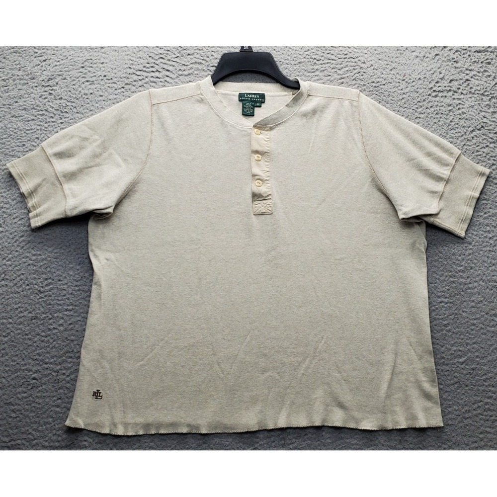 Lauren Ralph Lauren Henley Shirt Womens 2X Brown Short Sleeve 3-Button Placket
